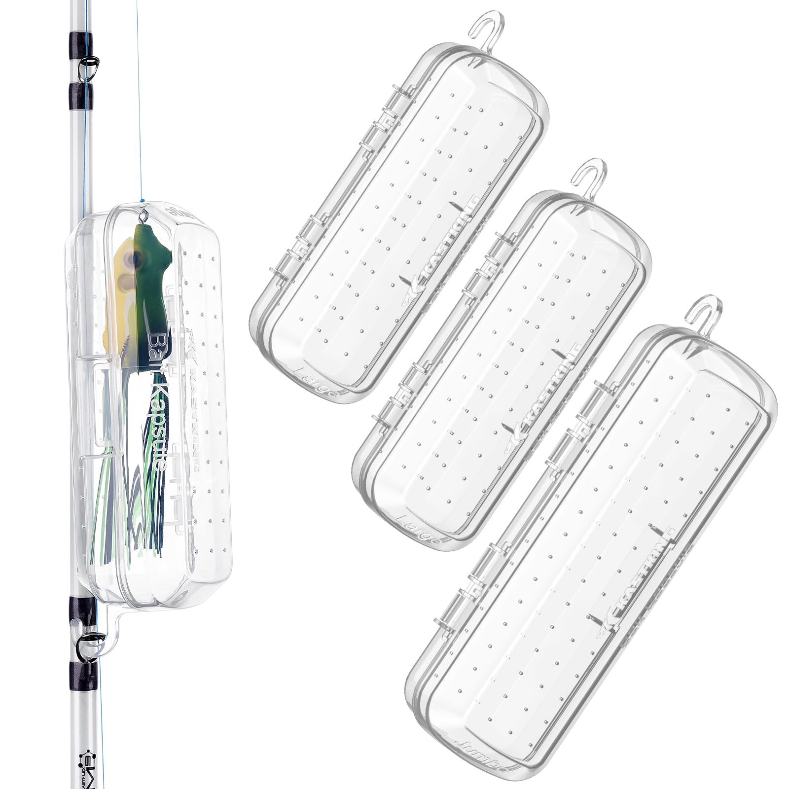 KastKing Bait Kapsule – Lure Cover with Vent Holes, Protects Hooks, Multiple Sizes (S, M, L, Jumbo,Drop Shot) - Multiple Attachments for Freshwater & Saltwater Fishing Gear. Patent Pending.