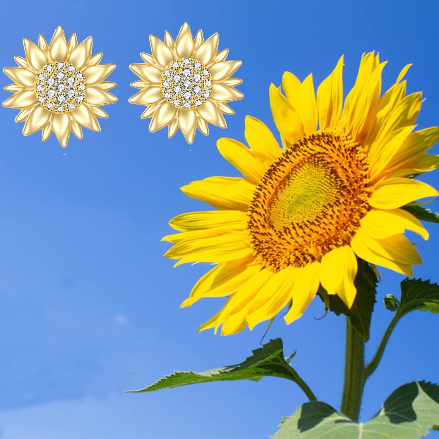 KECHO 14k Yellow Gold Sunflower Jewelry for Women, Fine Gold You are My Sunshine Jewelry Gifts for Her