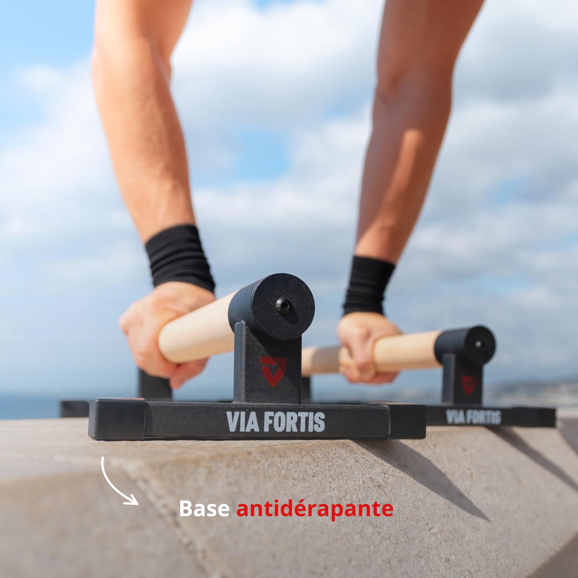 VIA FORTIS - Parallettes Basses Pro - Base Antidérapante - Barres Parallèles pour Calisthenics, Street Workout, Fitness, Gymnastique, Pompes, Dips - Accessoire de Musculation Léger - Capacité 500kg