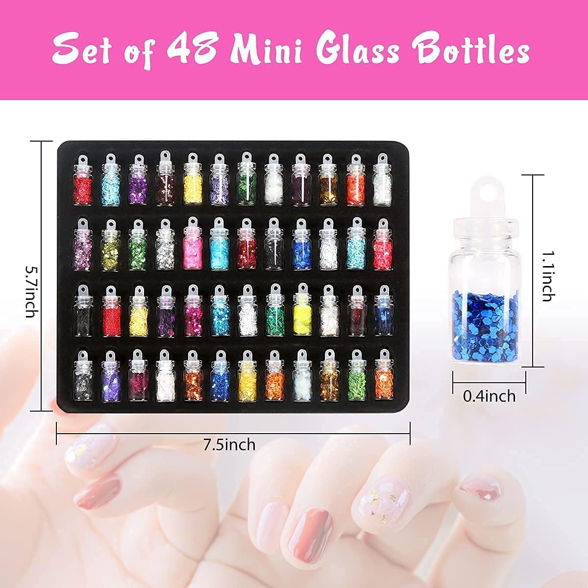ZemGlam Acrylic 3D Glitter Powder Manicure Set of Nail Stickers, Nail Art Tool for Nail Decoration - Set of 48 Bottles (Multicolour) 2