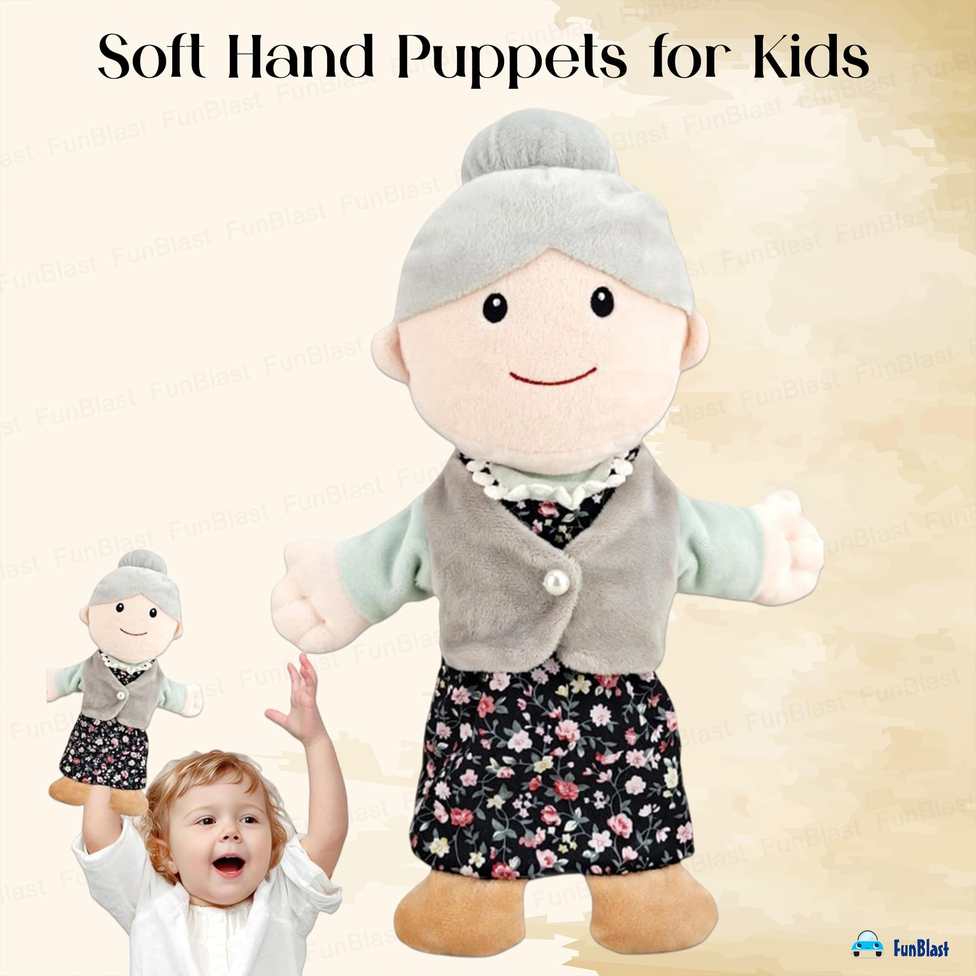 FunBlast Hand Puppet for Kid - Family Members Soft Hand Puppets for Kids Story Telling Puppet for Kids, Hand Puppet Toy, (Multicolor) (Grand Mother) 3