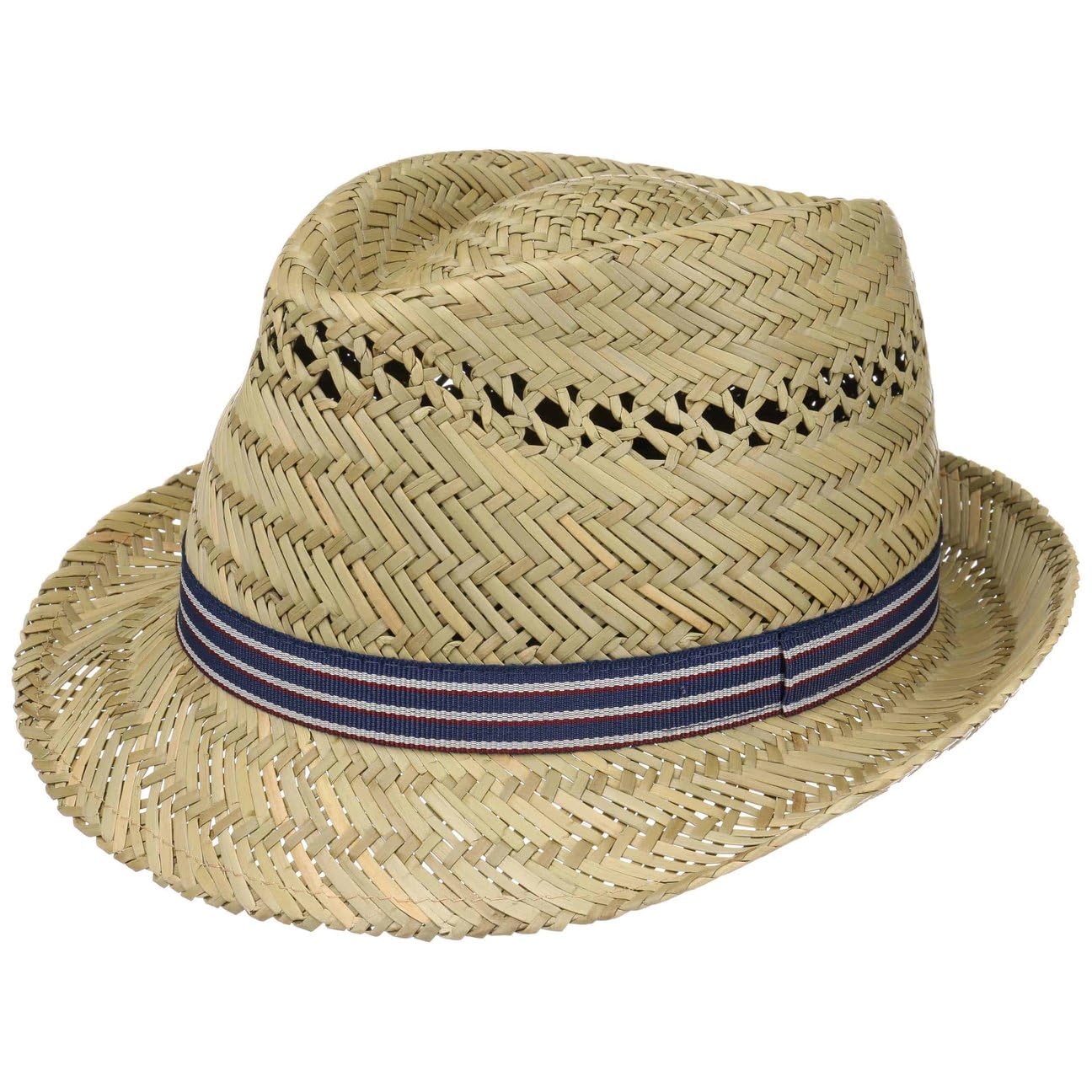 Lipodo Chapeau en Paille Harvester Stripes Femme/Homme - Made in Italy de Plage Soleil Trilby avec Ruban Gros Grain Ete Printemps-ete