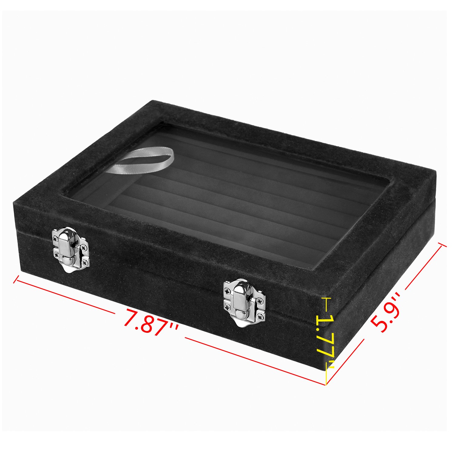 EONGOA Jewelry Box Rings Organizer Tray 7 Slots Velvet Jewelry Earring Storage Box With Transparent Lid Jewelry Display Case for Girls Women (Black)