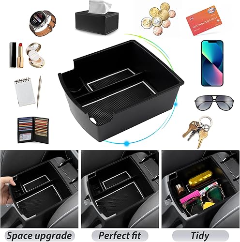 Miniatura 2 de SKTU Para 2018 2019 2020 2021 2022 2023 Hyundai Kona Organizador de consola central Insertar ABS negro materiales 2023 Kona OS Bandeja Apoyabrazos