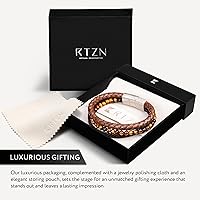 Vista 36 de RTZN® Brown Leather Bracelet for Men – Premium Artisan Handcrafted Mens Leather Bracelet – Multi-Stand Mens Bracelet Leather Collection Beaded