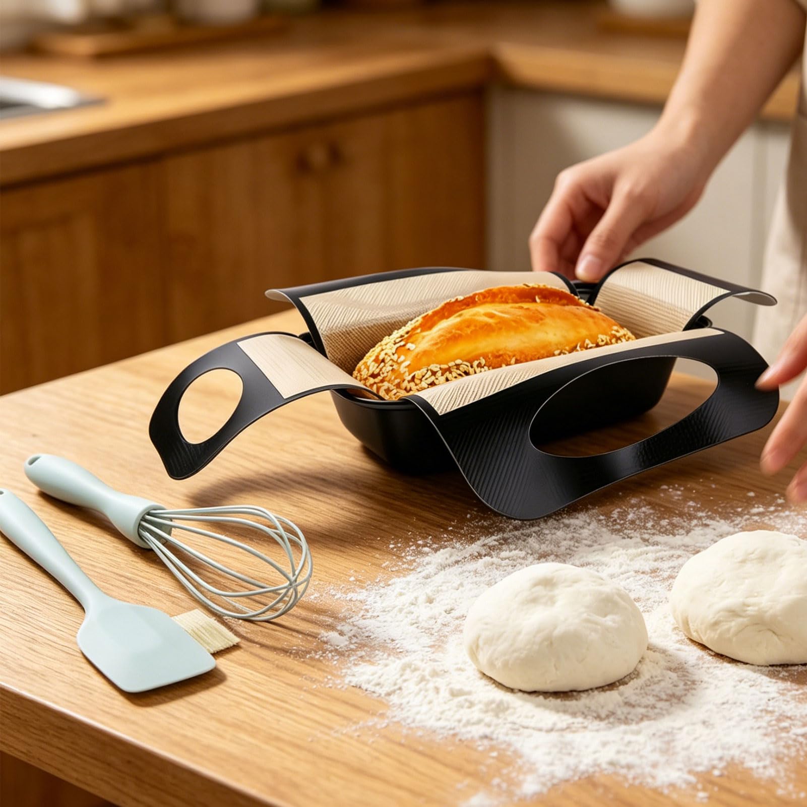 Molde para panadería, forma rectangular de acero al carbono con revestimiento antiadherente, molde antiadherente para pan tostado, molde para horno (negro, 29,5 x 13 x 6 cm)
