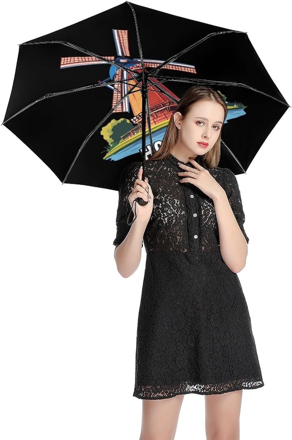 Dutch Holiday in Holland Windproof Travel Umbrella Compact Portable Automatic Umbrella for Sun Rain