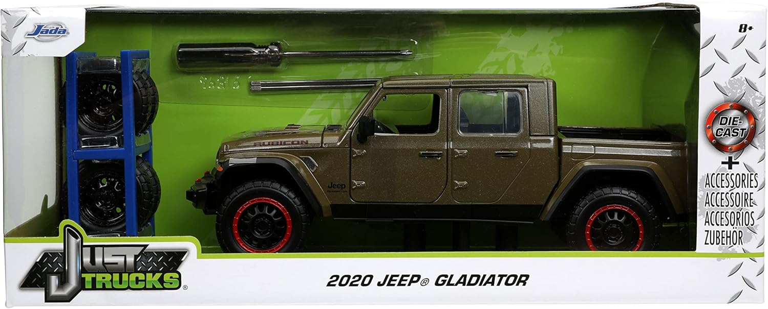 Jada Just Trucks 1:24 2020 Jeep Gladiator Die-cast Car Brown with Tire Rack, Toys for Kids and Adults