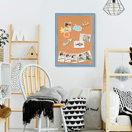 Miniatura 5 de AMUSIGHT Tablero de corcho resistente para pared, 24 x 18 pulgadas, marco rústico azul, tablero de anuncios, tablero de corcho para el hogar,