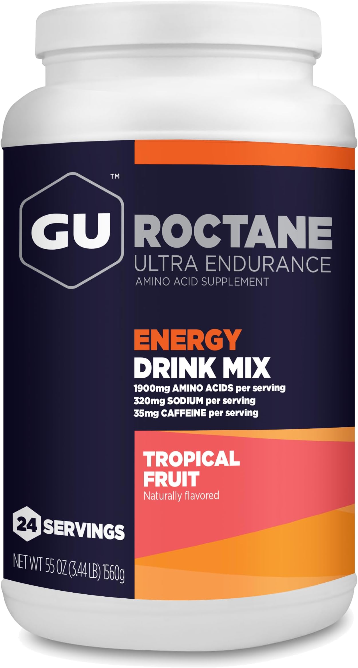 Roctane Ultra Endurance Energy Drink Mix, Vegan, Gluten-Free, Kosher, 35mg of Caffeine, and Dairy-Free n-the-Go Energy for Any Workout, 3.44-Pound Jar, Tropical Fruit