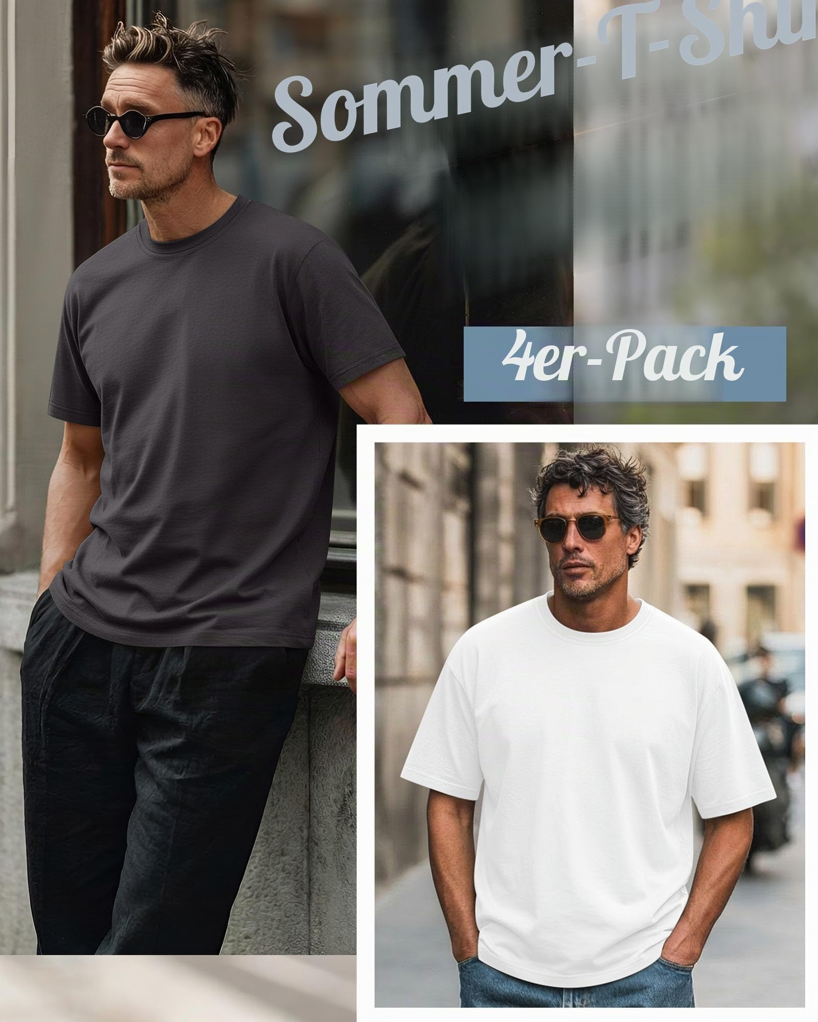 Neer 4er-Pack Herren-T-Shirts in Großen und Langen Größen Sommer-Baumwolle, Kurzarm, Freizeit-Basic-Oberteil