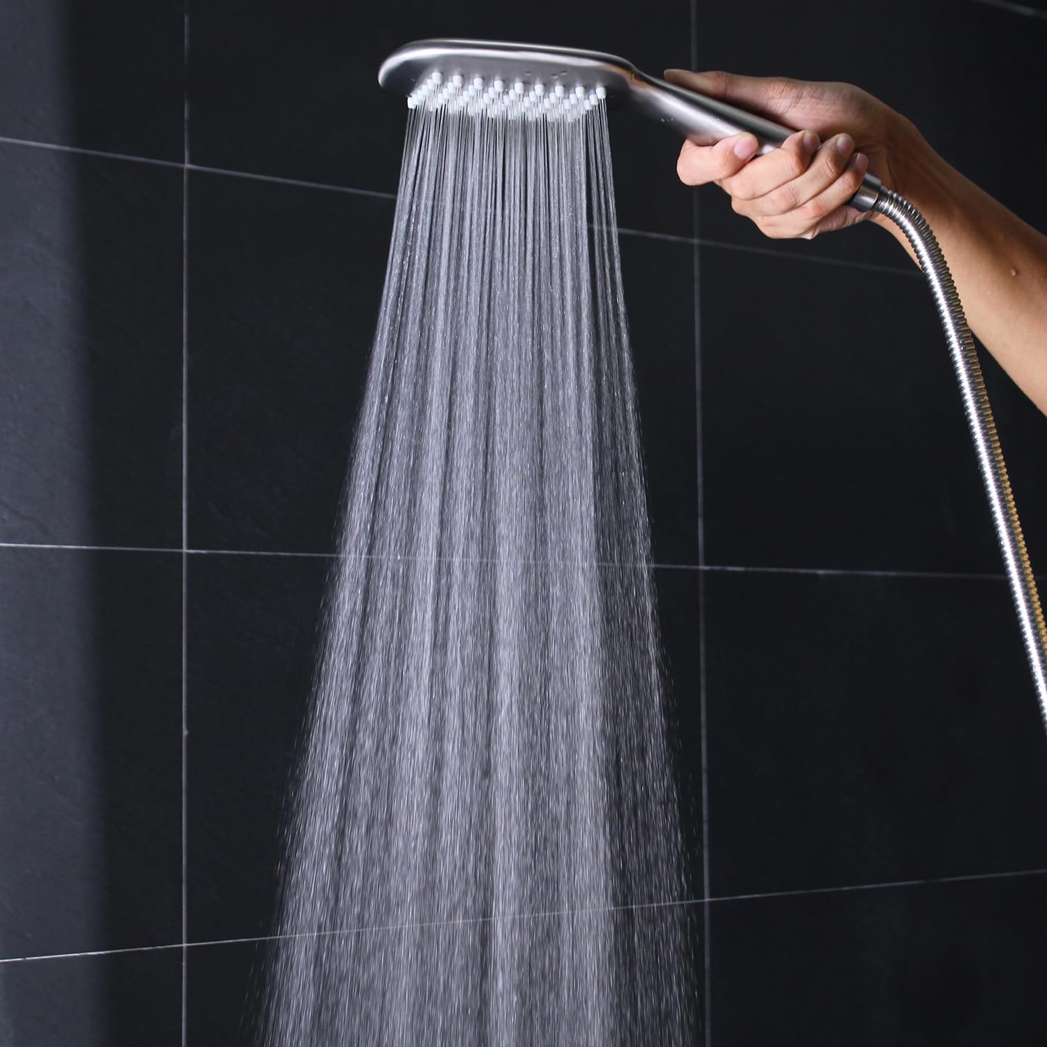 Cabezal de ducha de mano de níquel cepillado HONGTONGSOWER de acero inoxidable para baño, rociador de mano con pantalones extralargos de acero inoxidable