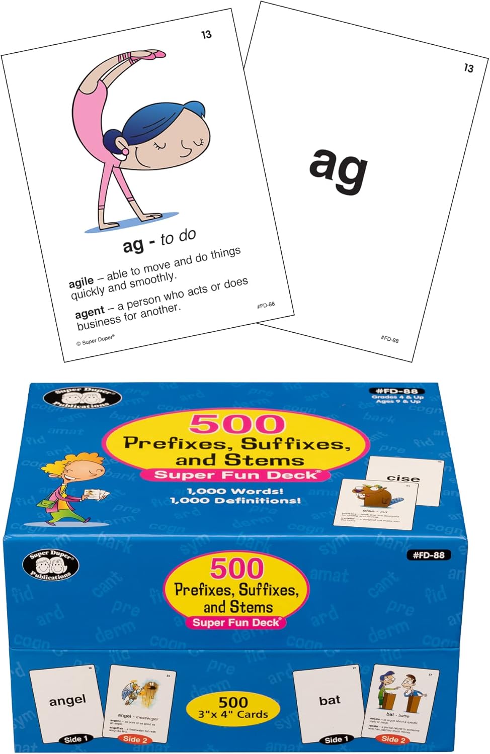 Super Duper Publications Flash Cards, 500 Prefixes Suffixes and Stems, Box (FD88B)