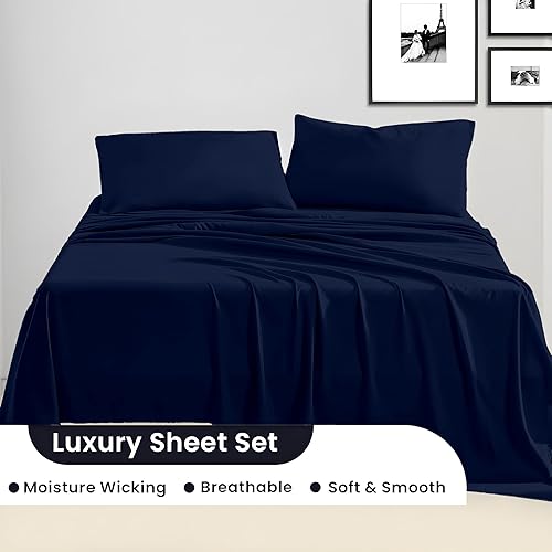 Miniatura 3 de SGI bedding Juego de sábanas de 600 hilos de 4 piezas, 100% algodón egipcio, tamaño individual, sábanas de lujo de 15 pulgadas de profundidad,