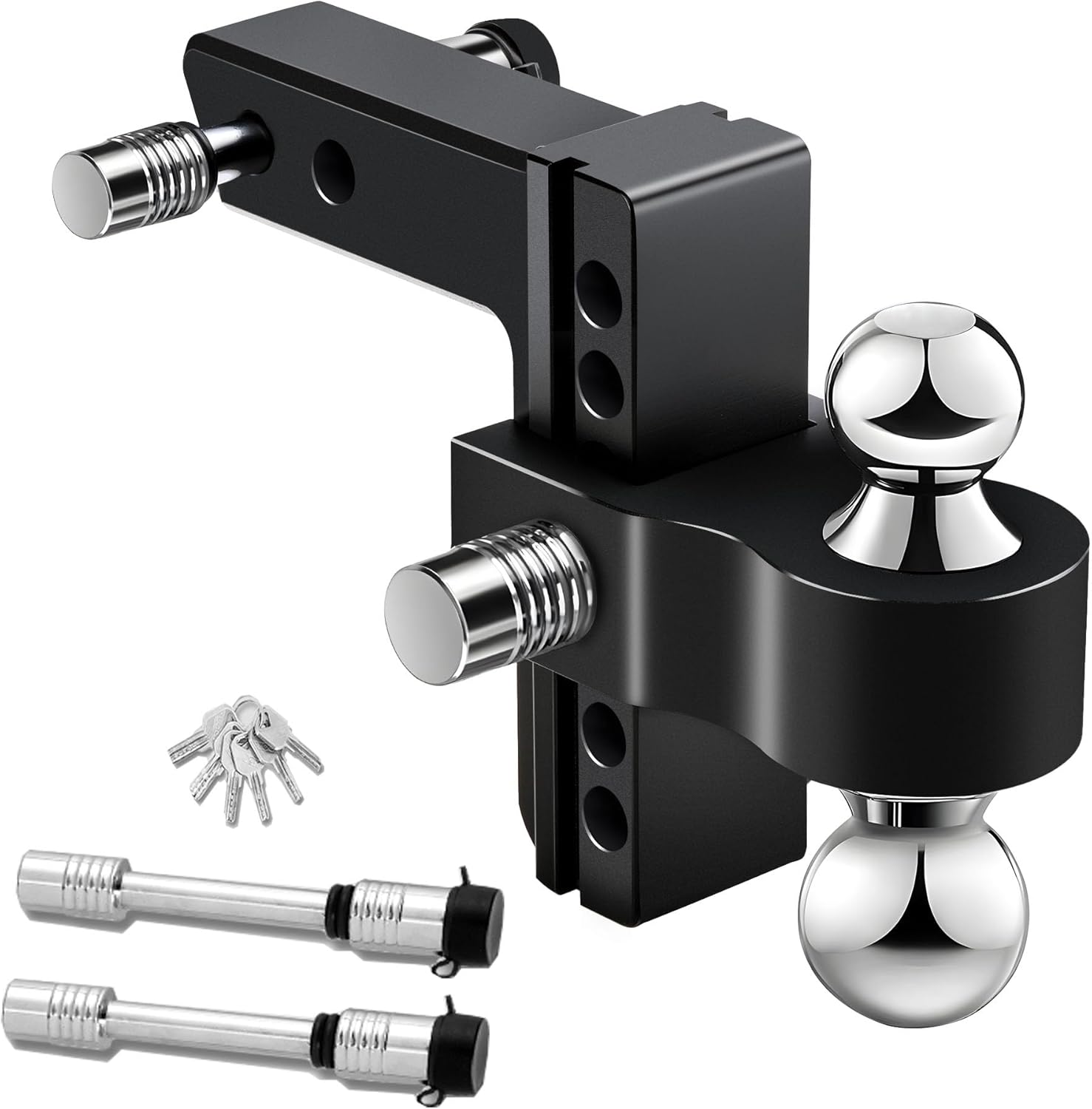 RENGUE Trailer Hitch with 6 INCH Adjustable Drop Hitch Ball Mount, 2 INCH Receiver, Truck Tow Hitches Dual Ball (2" x 2-5/16"), 12500 LBS GTW, Solid Ball Mount Heavy Duty Truck Hitch Ball, Black