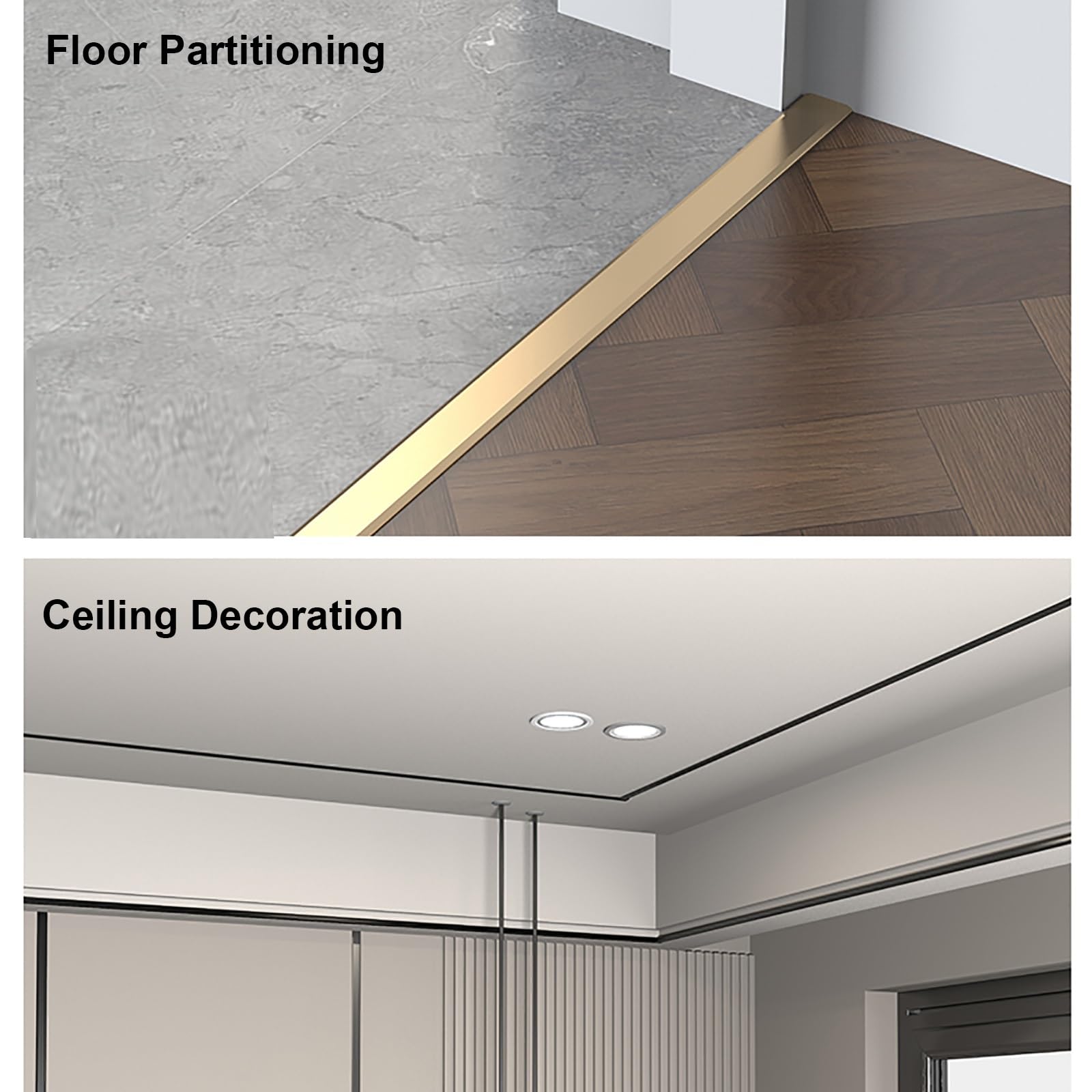 3 tiras divisoras de suelo de aluminio para suelos de madera y azulejos, 3 m, solución duradera y elegante para tratamiento de suelos