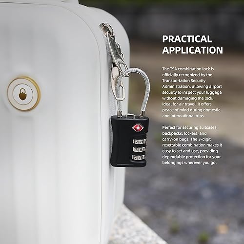 Miniatura 6 de Candados de equipaje aprobados por la TSA, paquete de 2 unidades, combinación de candado pequeño, cerraduras TSA para equipaje, candado combinado de