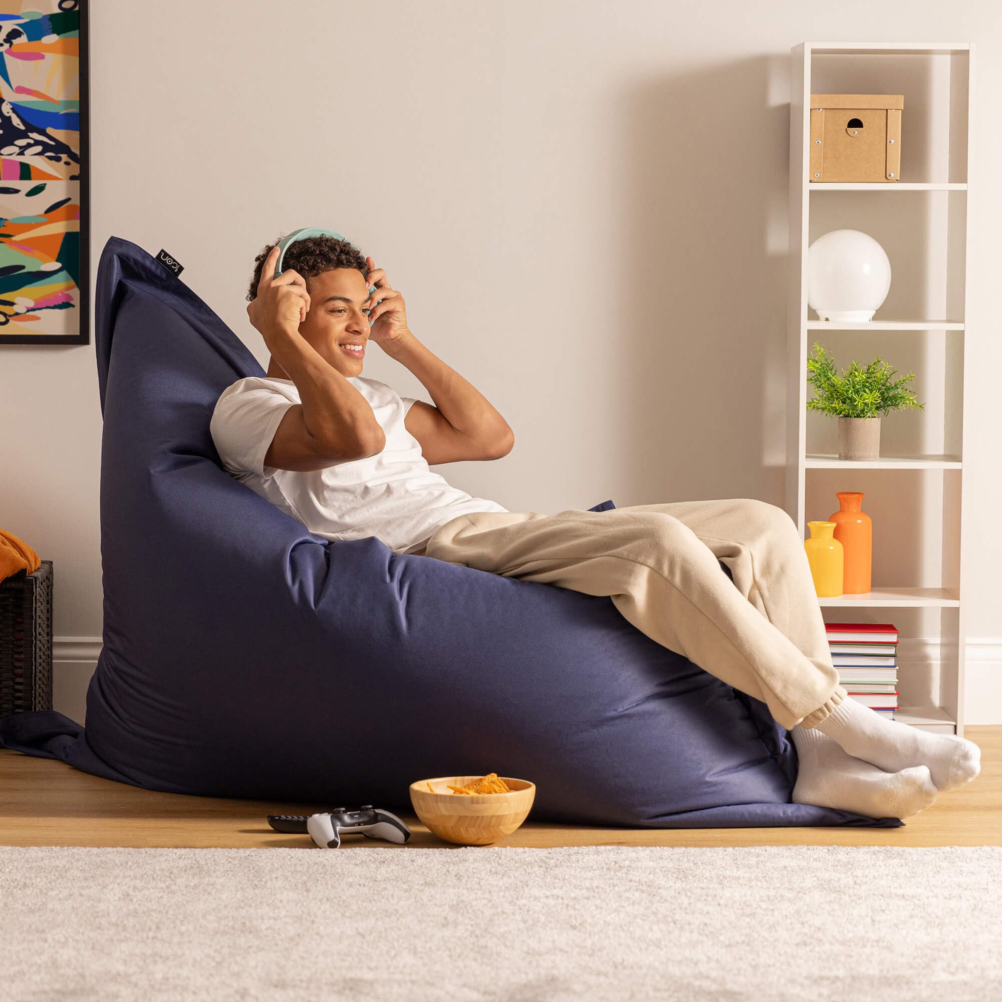 Bean Bag Bazaar Puff Exterior, Puff Pera con Relleno, Resistente Al Agua Tela, Silla Terraza, Silla Jardin Exterior, Muebles de Jardin, Azul Marino