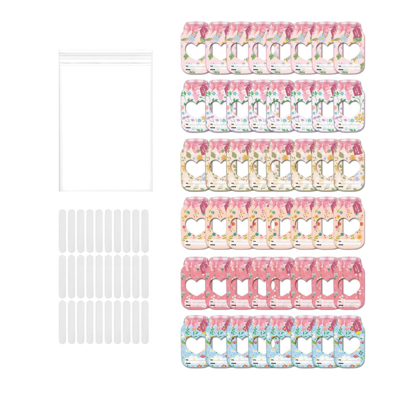 Nucelit 24/48Pcs Candy Jar Shape Valentines Cards with Clear Candy Wrapping Bag for Children Valentines Birthday Exchange Gift Exchange Card