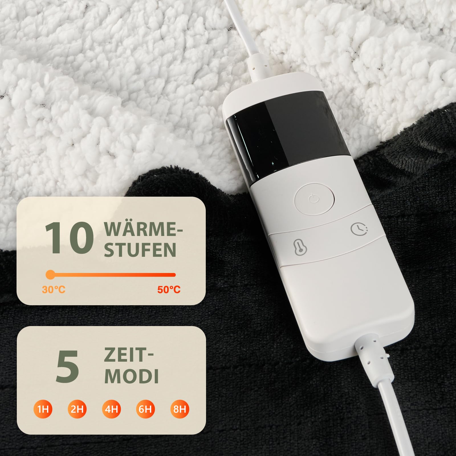 L'AGRATY Heizdecke,Wärmedecke 180x130cm,Wärme-heizdecke mit Abschaltautomatik,6 Heizstufen,10-Stunden-Timer,Wärmedecke Elektrisch mit Überhitzungsschutz Maschinenwaschbar(Schwarz)
