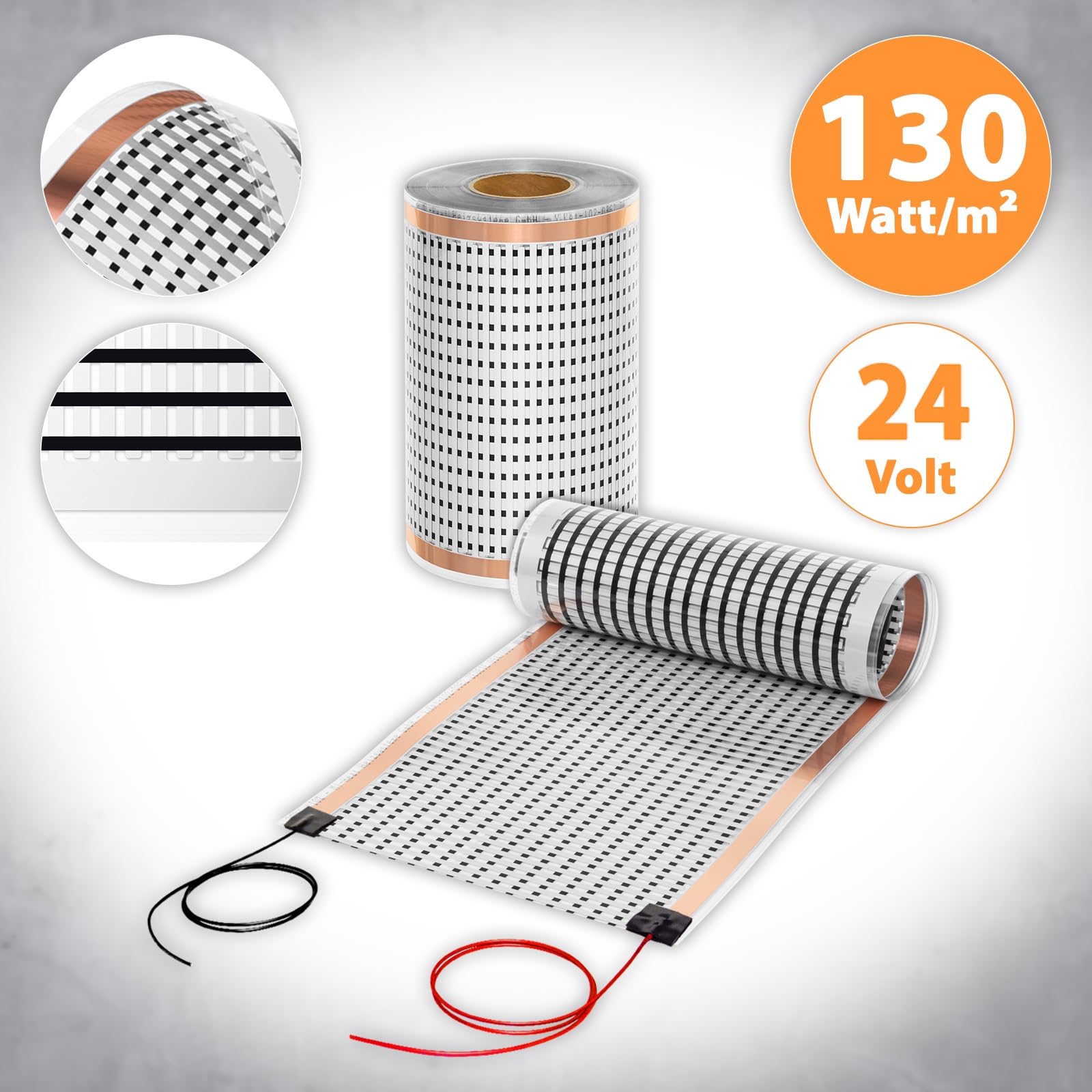 Mi-Heat Carbon - Lámina calefactora (4,0 m, 24 V CA/CC, 40 cm de ancho, 130 W/m², calefacción por suelo radiante para caravanas, terrario, incubadora, invernadero)