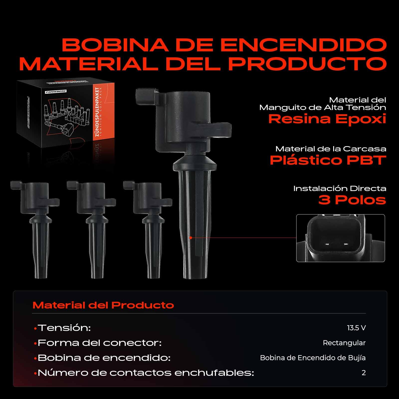 Frankberg 4 bobinas de encendido 1224925 | Compatible con: Galaxy WA6, S80 II 124, Disidente, Caja de tránsito FA, C-Max DM2, S40 II 544, S-Max WA6