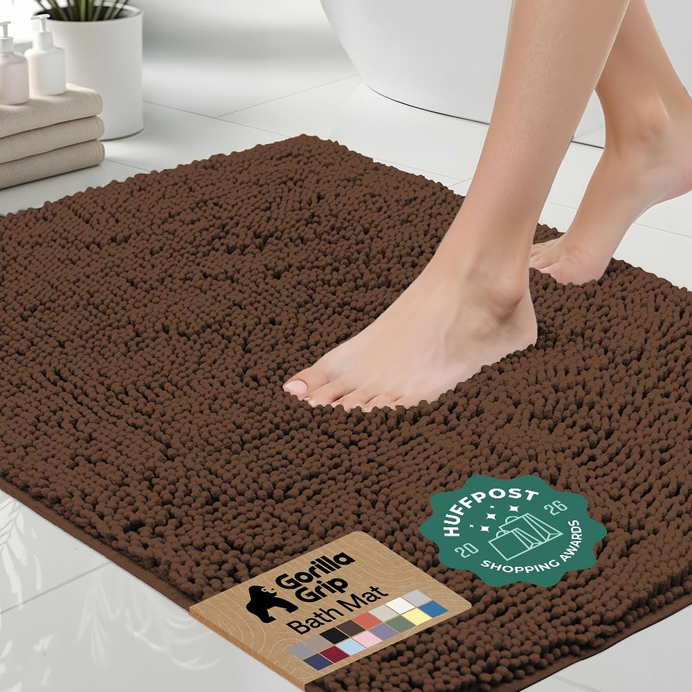 GORILLA GRIP Brown Chenille Bath Rug