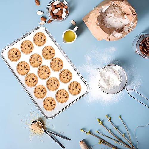 Miniatura 7 de Juego de 8 bandejas para hornear, bandeja de horno pequeña tostadora, bandeja de acero inoxidable, bandeja para parrilla, bandejas rectangulares,