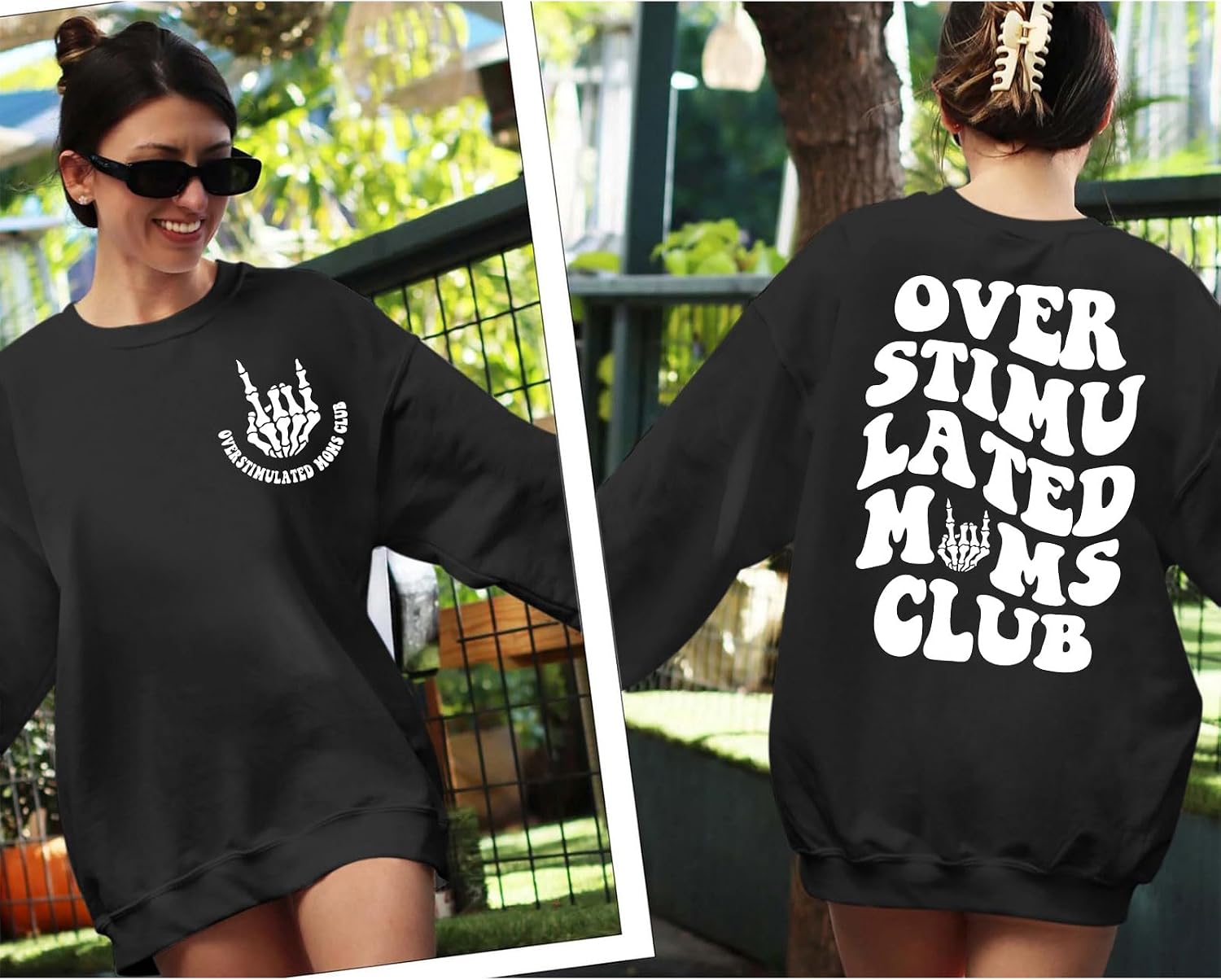 Oversized Overstimulated Moms Club Sweatshirt for Women Cool Skeleton Graphic Mama Sweatshirts Funny Hoodie Pullover image 5