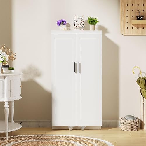 Miniatura 6 de ROOMTEC Armario de despensa de cocina de 47 pulgadas, armario de buffet independiente blanco con puertas y estantes ajustables, armario de