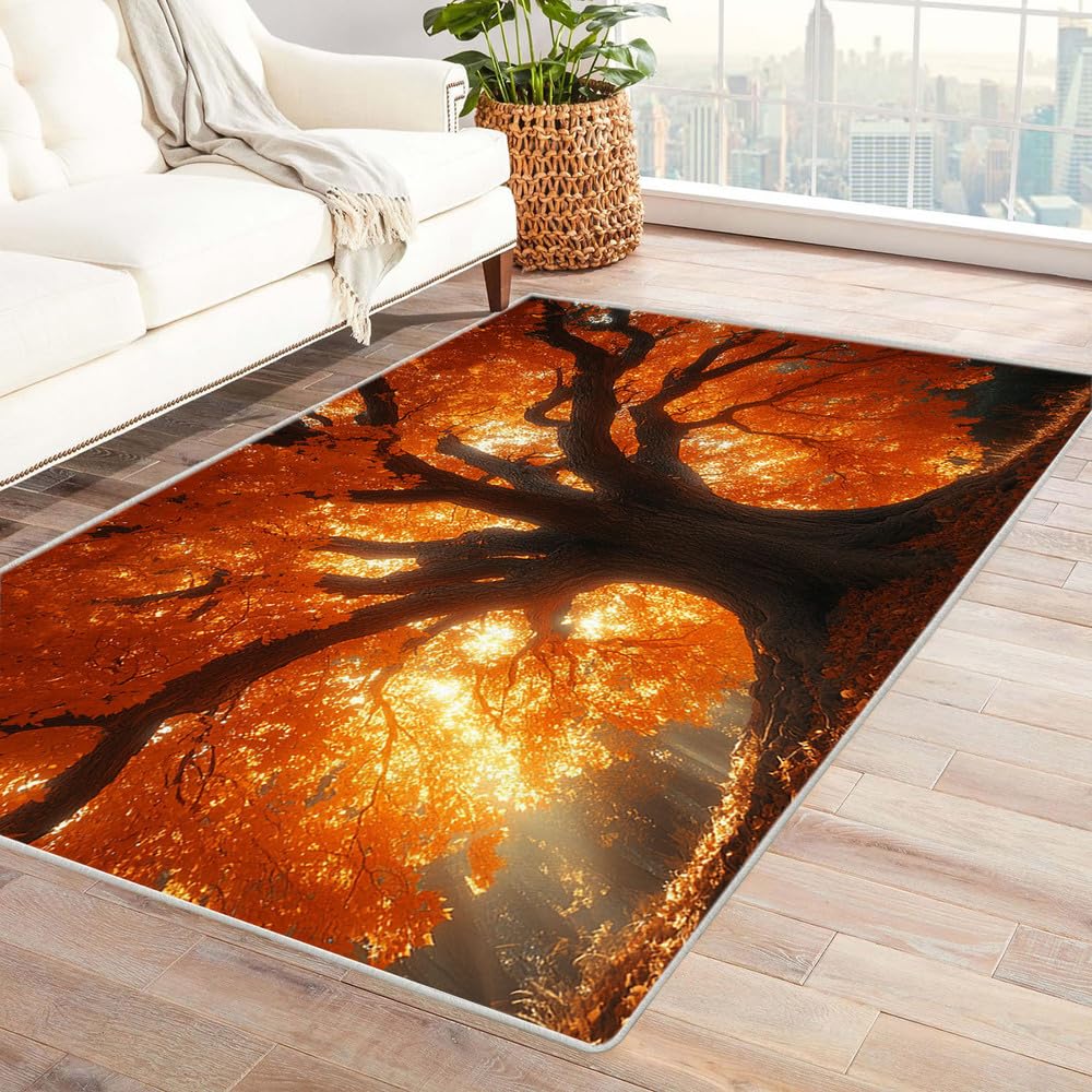 Chambre d'ado sombre ? Tapis pour adolescent doré 3D orangers pour illuminer le sol