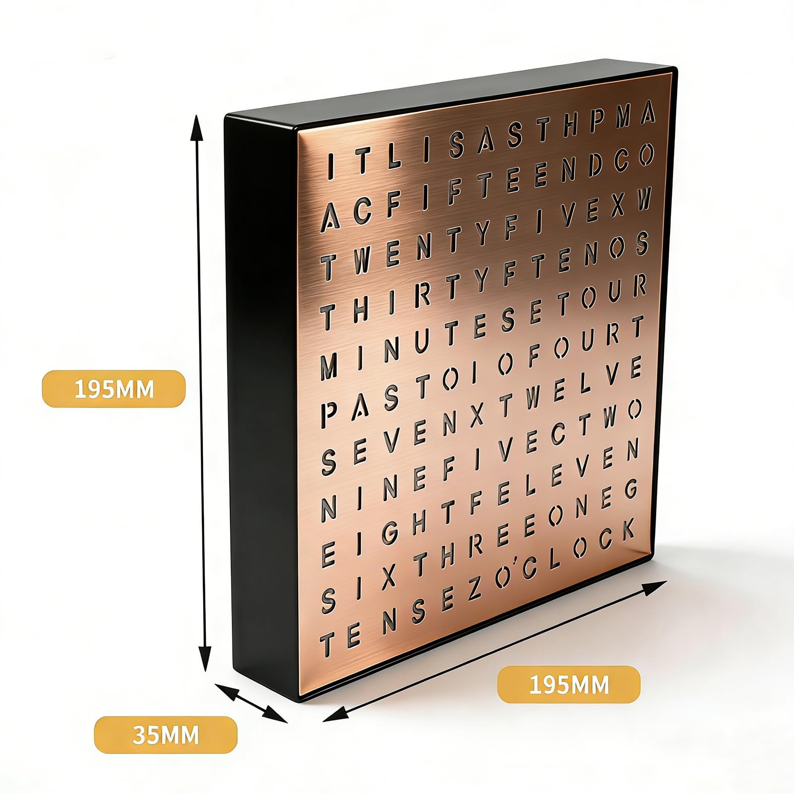 Horloge numérique Lumineuse à LED avec Affichage de l'heure en Toutes Lettres, à Fixer au Mur ou à Poser, idéale pour la Nuit ou Les environnements Peu éclairés.(Gold)