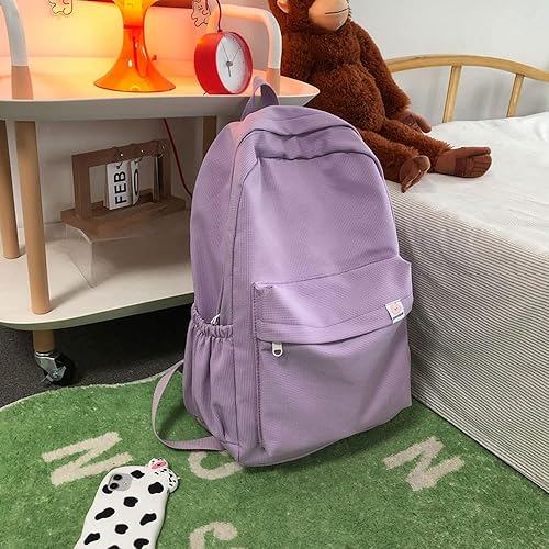 Vista 19 de Mochila estética, bonita mochila escolar para computadora portátil, para adolescentes, niñas, mujeres, estudiantes, color sólido Azul