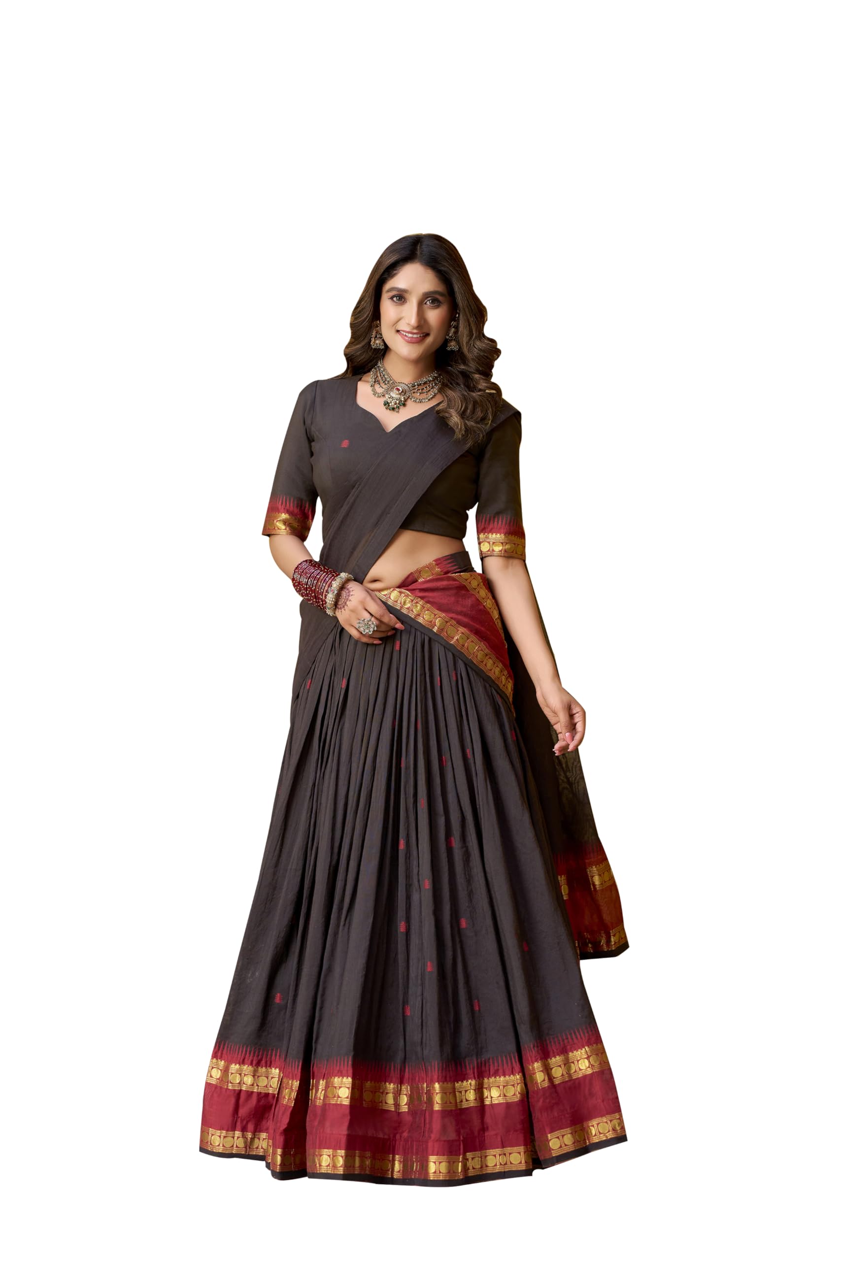 Women's Pure Chanderi Lehenga Choli Set with Solid Lehenga, Zari Work Border, Matching Blouse and Dupatta Chanderi Chaniya Choli for Womens-image-6
