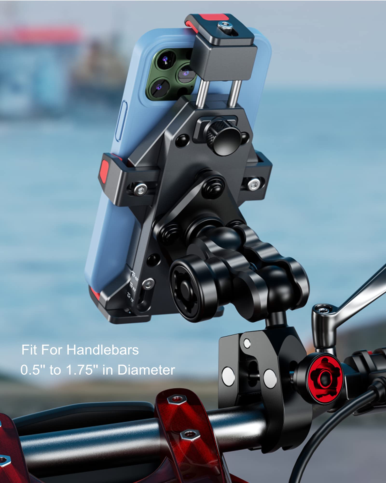 BRCOVAN Metall Motorrad Handyhalterung mit Qi 15W Drahtloses Ladegerät | mit Vibrationsdämpfer, Outdoor Einstellbar Fahrrad Roller ATV/UTV Lenker Handy Halterung für 4,7-7,2 Zoll Smartphone