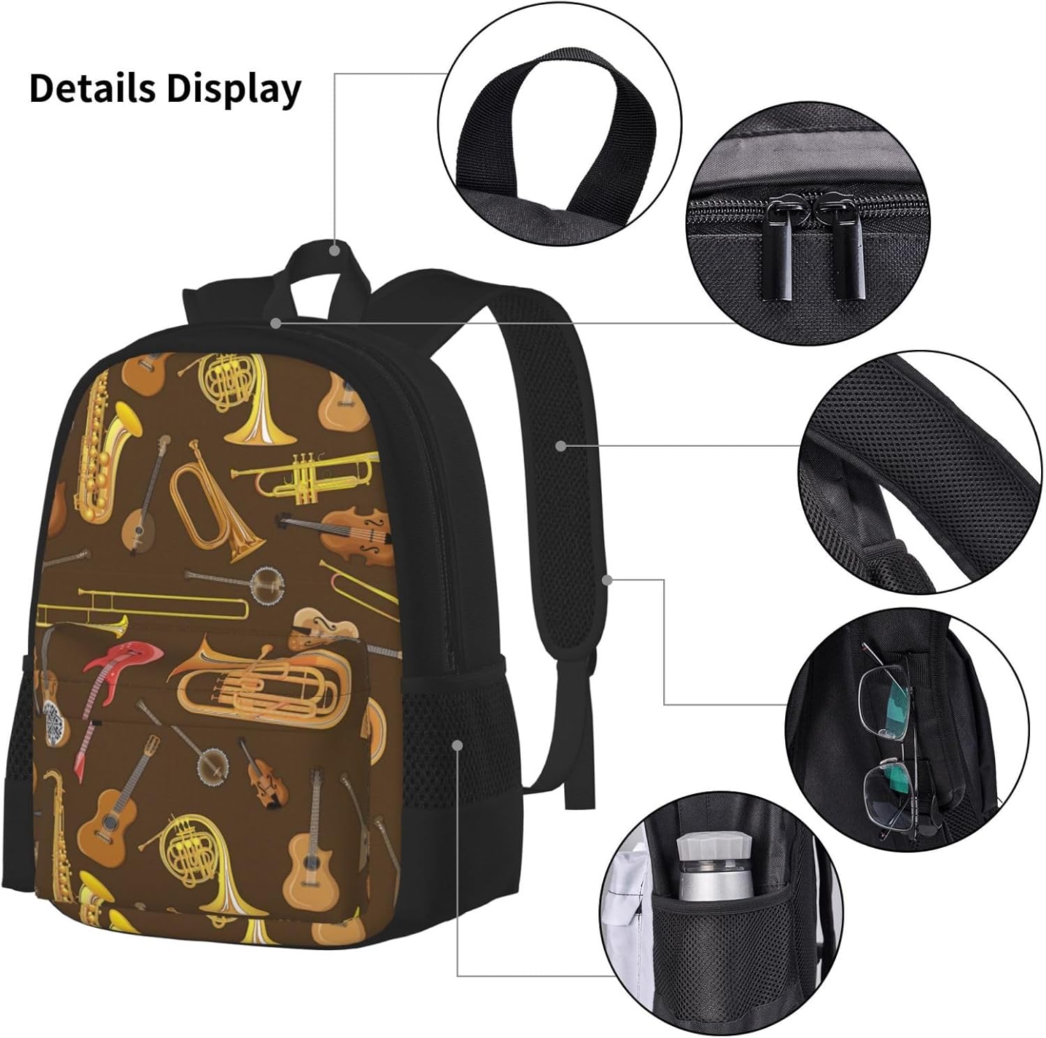 Trumpet Musical Instrument Pattern 3 Piece Backpack Sets With Lunch Bag Pencil Case Combination Hiking Travel Work