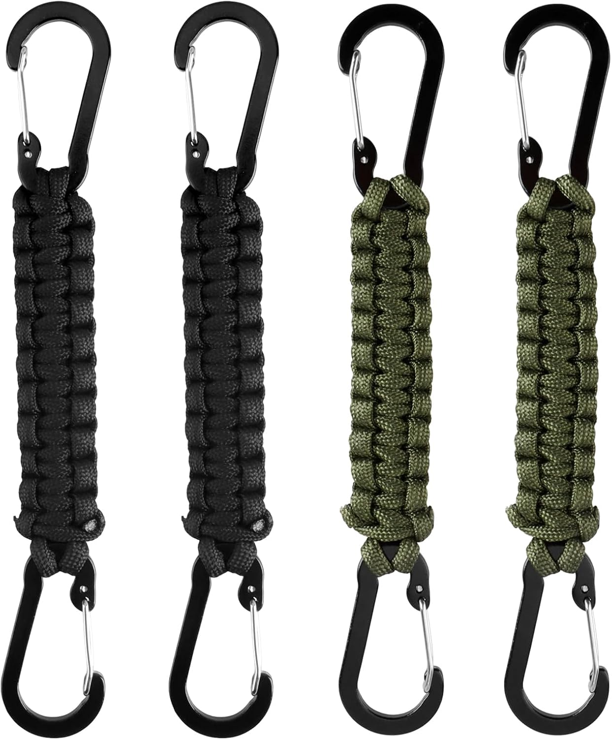4 Pcs Paracord Keychain Carabiner Clip with D Ring Lanyard, Heavy Duty Braided Nylon Paracord Stroller Hook for Keys, Water Bottle, Backpack, EDC Gear for Men & Women