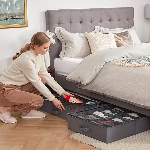 Miniatura 7 de Lifewit Juego de 2 organizadores de almacenamiento para zapatos debajo de la cama, para 16 pares de zapatos y 4 botas, organizador plegable con asa