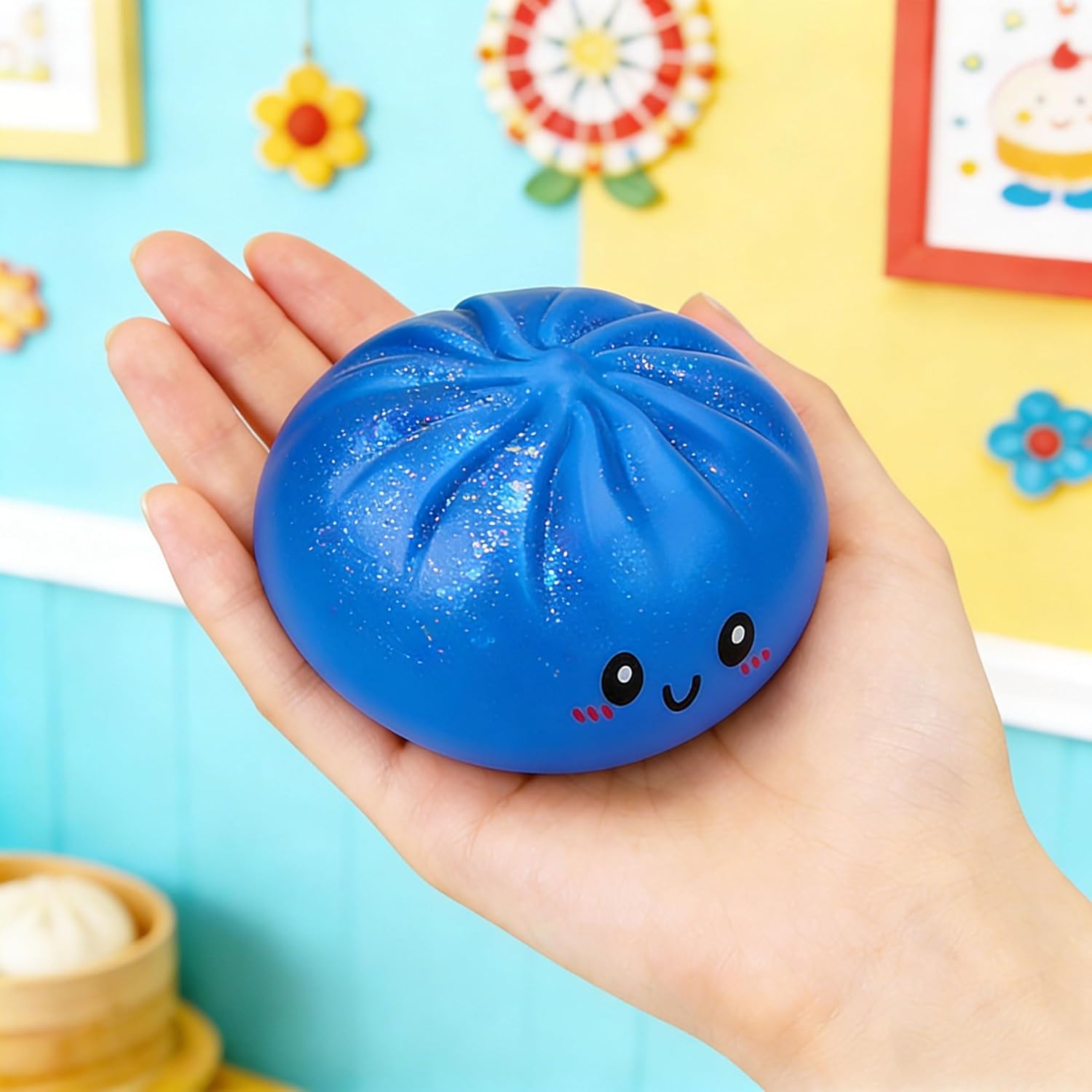 Dumpling Squishies, Mystery Glitter Dumpling Squishies Box, Colorful Dumplings Stress Balls Fidget Sensory Toy, Soft Squeeze Decompression Dough for Adult