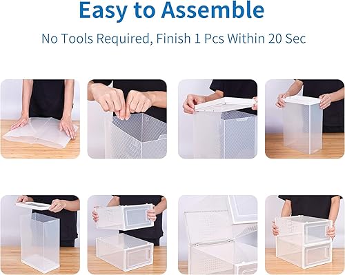 Miniatura 9 de Paquete de 12 cubos de almacenamiento organizadores de zapatos, cajas de zapatos apilables de plástico transparente para armario, contenedores de