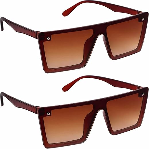 PC Star | Full Rim Square Branded Latest and Stylish Sunglasses | 100% UV Protected | Men &amp; Women | Medium | Brown Frame/B...