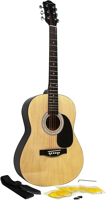 Martin Smith Acoustic Guitar with Guitar Strings, Guitar Plectrums & Guitar Strap - Natural