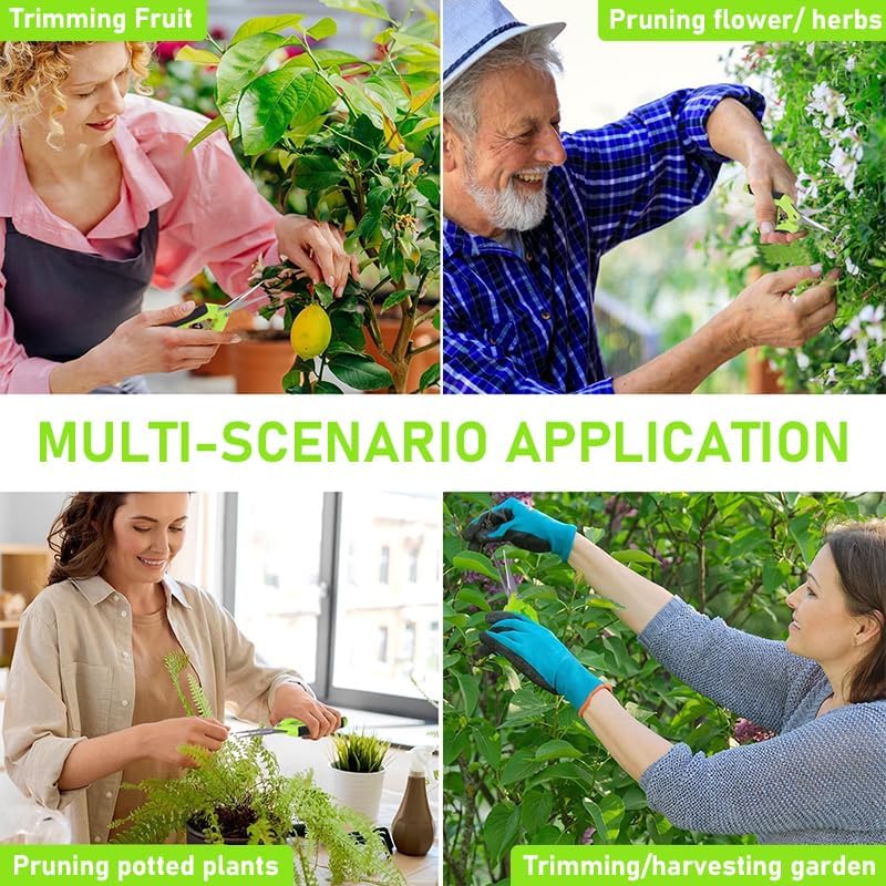 Miniatura 5 de Juego de tijeras de podar de acero inoxidable verde  Cortadoras de jardín antideslizantes para floristas y jardineros