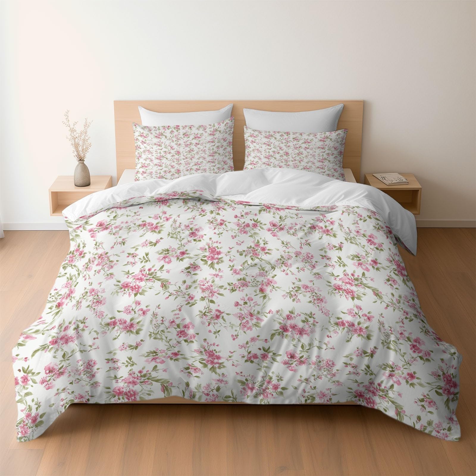 Parures de lit housses de couettes 220x240cm motif fleurs blanc hypoallergénique 3 pièces