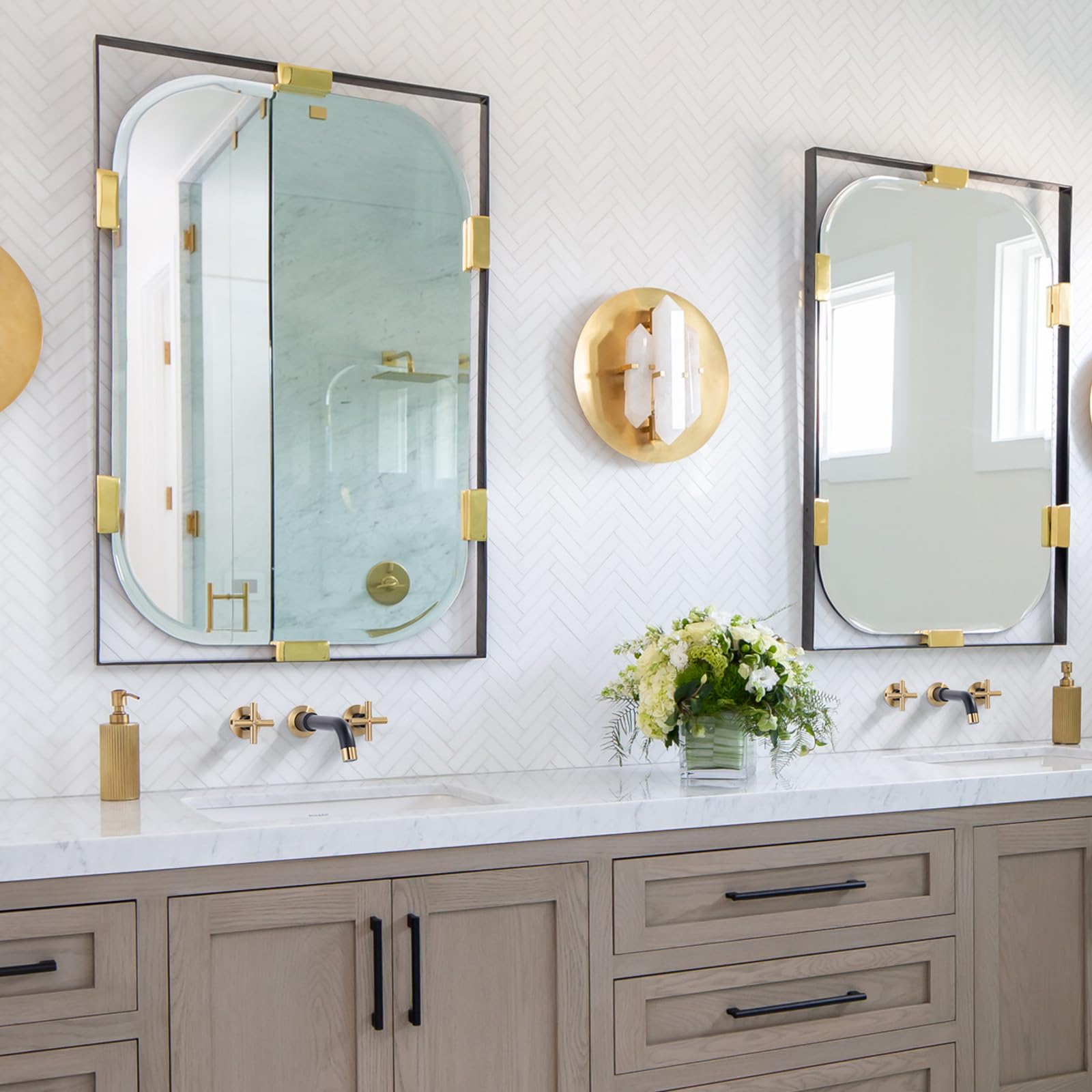 Snapklik.com : Wall Mount Bathroom Faucet - Black And Gold Bathroom Sink Faucet - 2 Handle ...