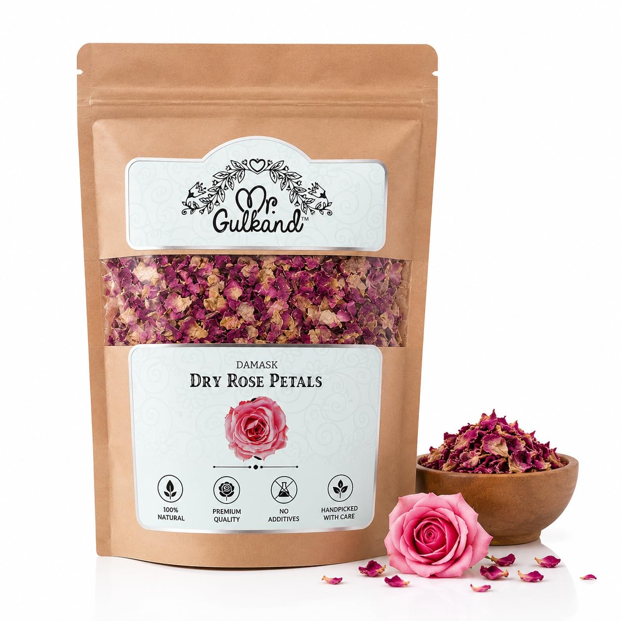 100% Natural Damask Dry Rose Petals 50g | Premium Edible Food Grade Dried Rose Petals for Gulkand, Tea, Desserts, Milk, Paan & DIY Skincare | Pure, Aromatic & Chemical-Free Rose Flowers-image-16