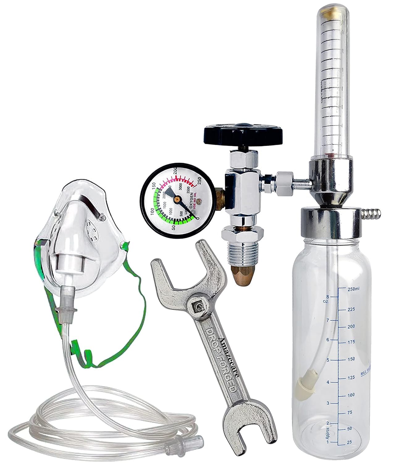 Oxygen Flowmeter with Rotameter & Humidifier Bottle with Oxygen Cylinder Key & Adult Oxygen Mask-picture-13