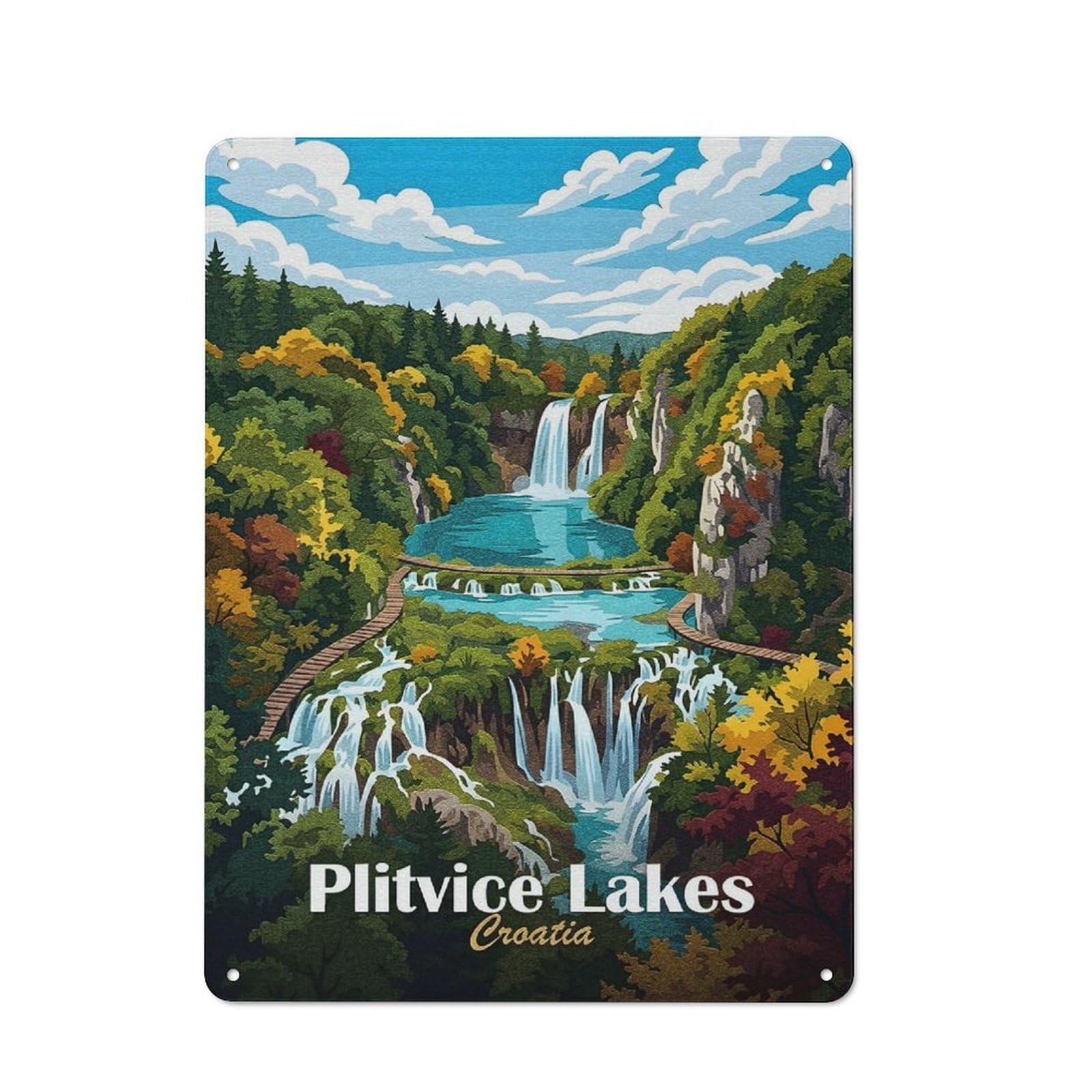 Junmoney Style-20 Plitvice Lakes Croatia Travel Retro Metal Wall Decor 40X30cm, Metal Sign For Bar, Kitchen, Garage Or Games Room