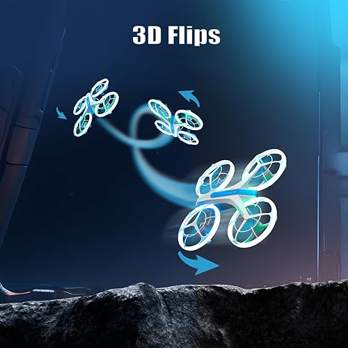 Miniatura 6 de 4DRC V33 Mini dron para niños, cuadricóptero de control remoto con retención de altitud y modo sin cabeza, luz azul y verde, hélice de protección