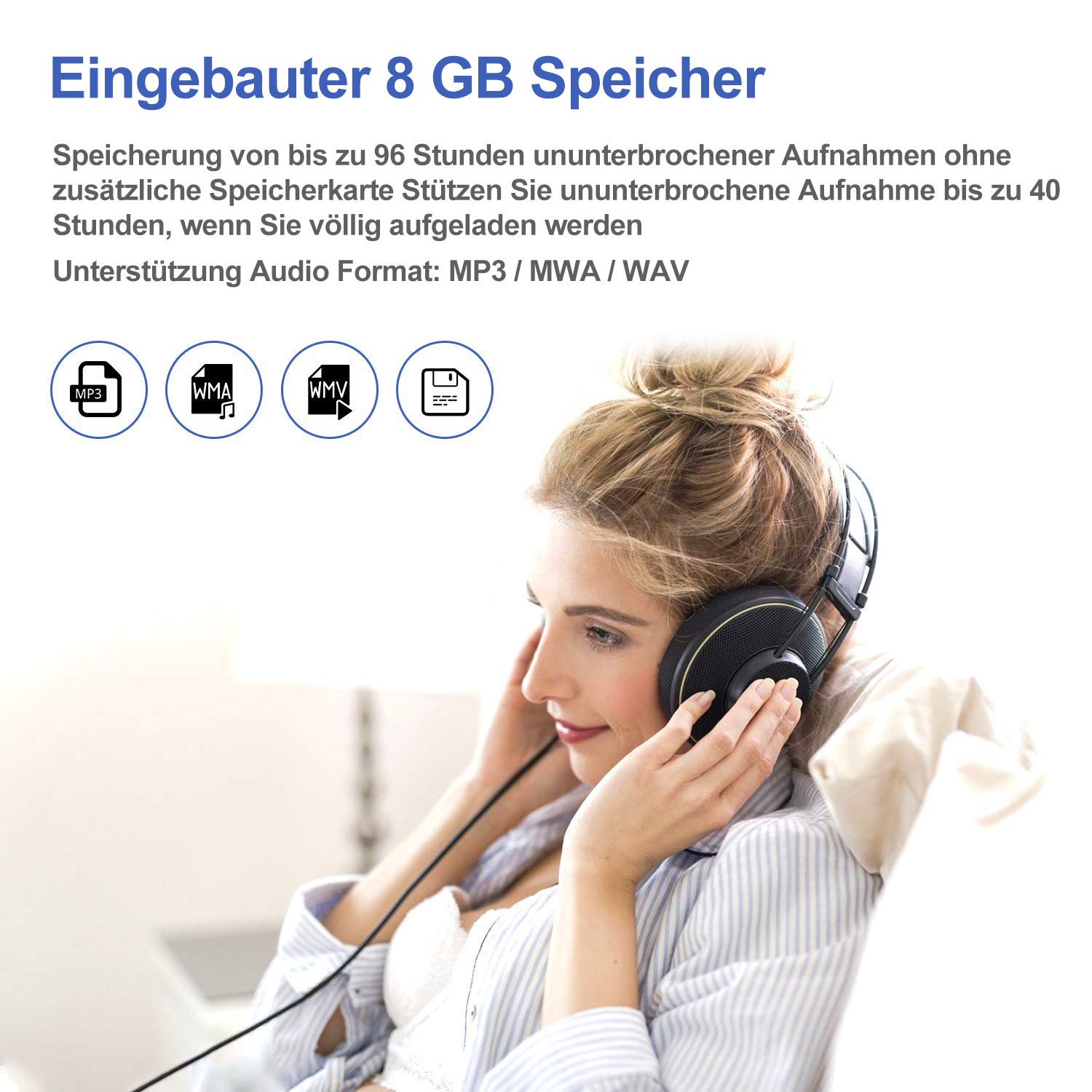 Mini Diktiergerät, TDW Mini Aufnahmegerät 8GB mit Mikrofon Digital Diktiergerät Klein USB Voice Recorder mit Kopfhörer für Aufzeichnung Vorlesung Treffen Interview, Schwarz